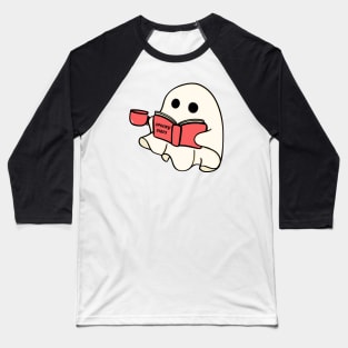 Cute Retro Halloween Ghost Reading Book And Drinking Coffee Baseball T-Shirt